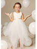 Ivory Lace Tulle Keyhole Back Handkerchief Hem Flower Girl Dress